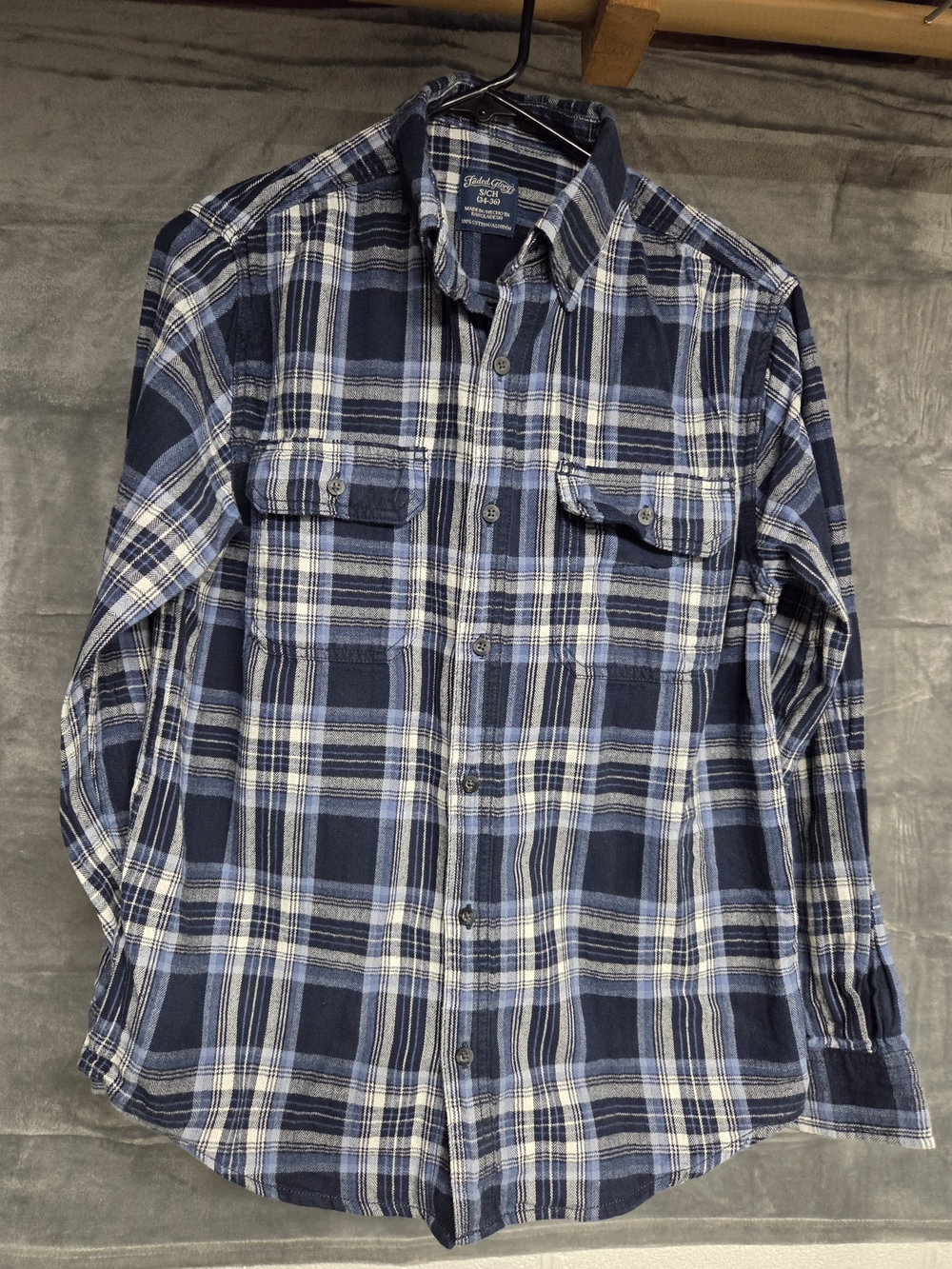 Faded Glory Navy and Light Blue Plaid Flannel Shirt